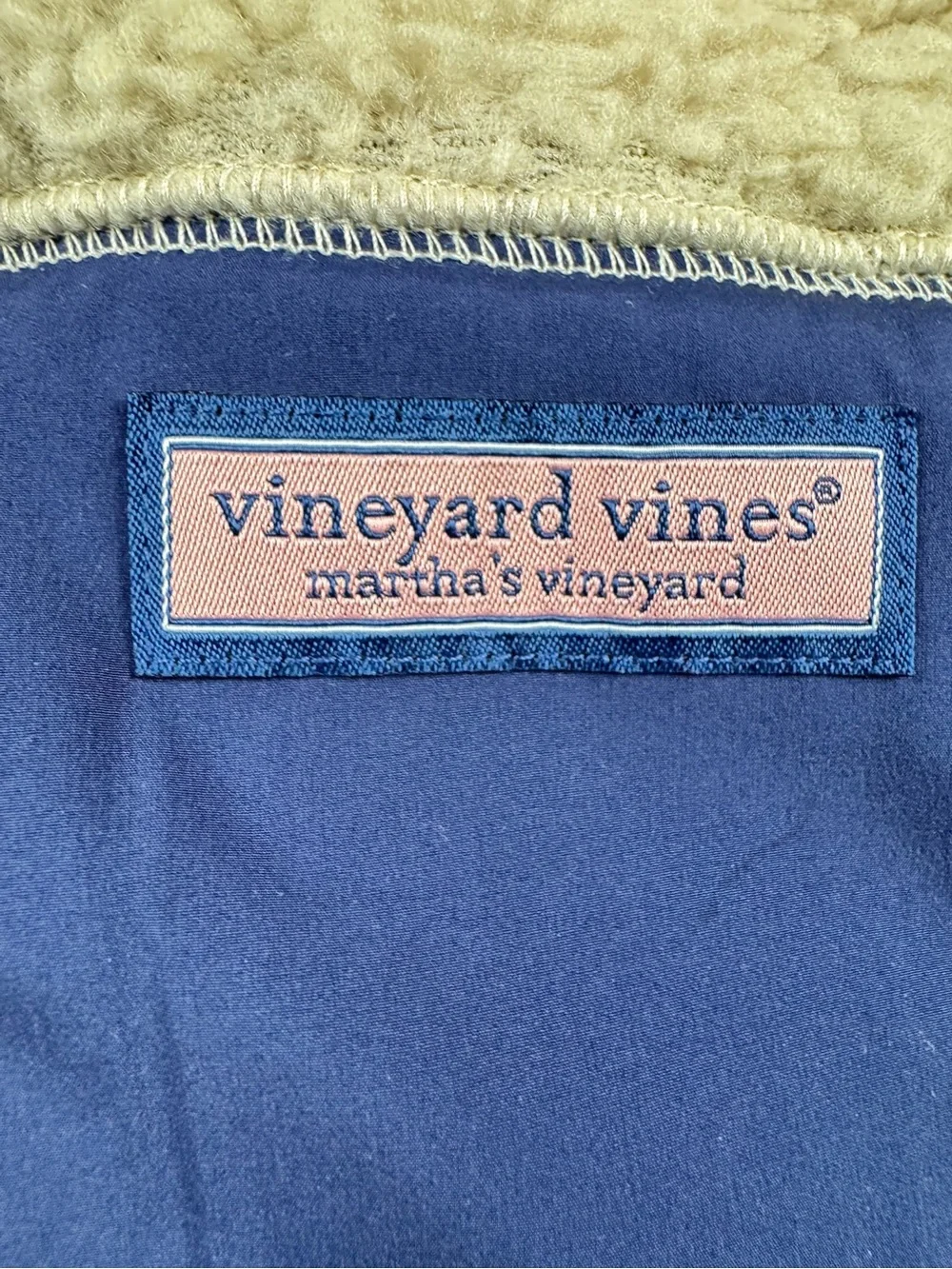 Vineyard Vines Vest Mens XL Cream Sherpa Navy Full Zip Pockets Outdoor Collared